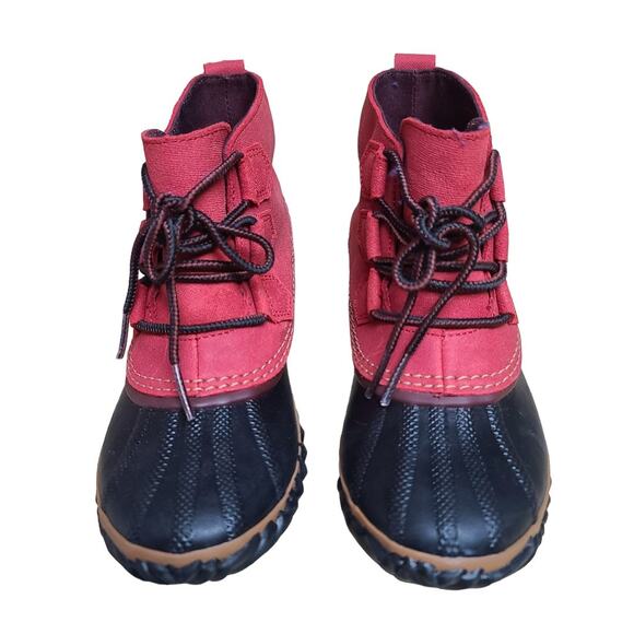 Sorel Red Black Gypsy Out N About Waterproof Lace Up Ankle Boots NEW 7 1/2 - Picture 3 of 7